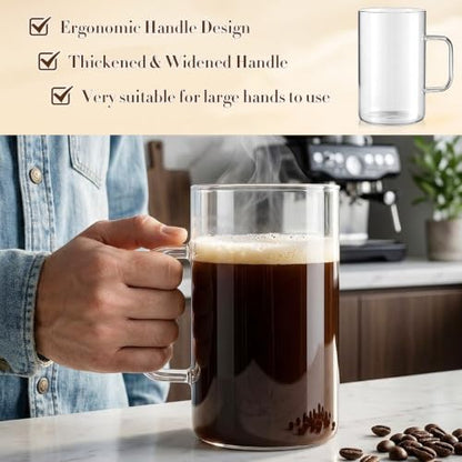 40 oz Large Borosilicate Glass Coffee Mug Set with Handle - 2 Pack