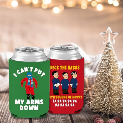 Christmas Beer Can Covers Set of 8 - Reusable Neoprene Christmas Movie Drink Sleeves for 12 oz Cans & Bottles