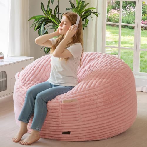 Pink Striped Bean Bag Chair with Removable Cover - 3FT Lounge Sofa