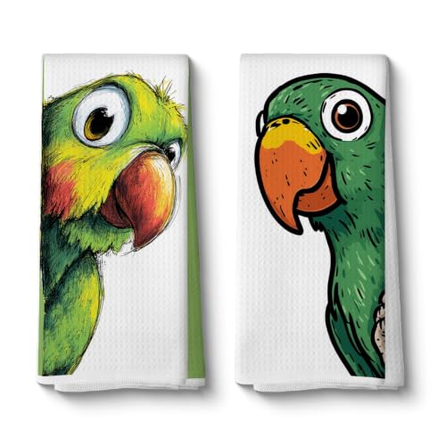 Multicolor Parrot Kitchen Towels Set - 24x14 Waffle Microfiber Dish Towels