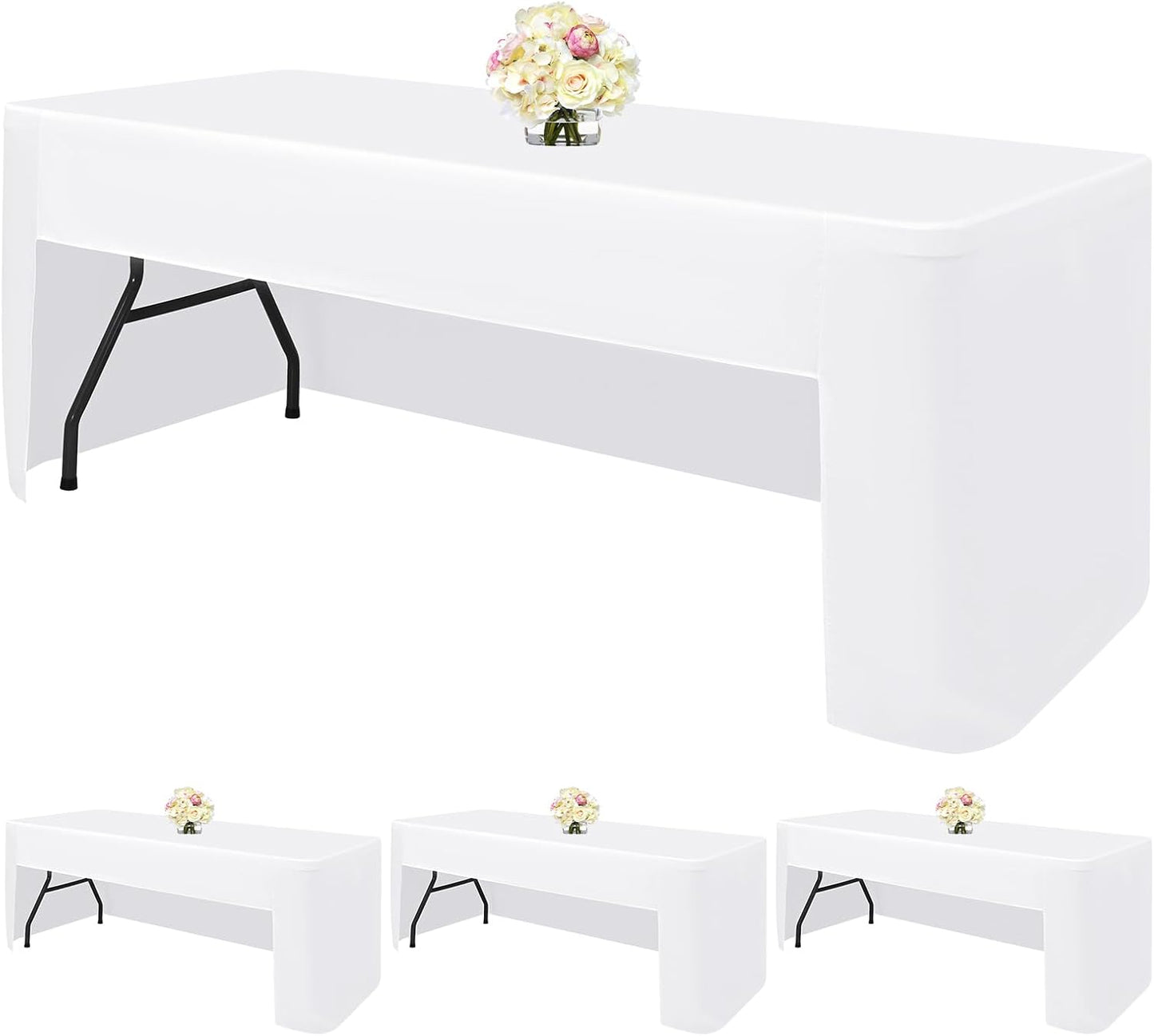 Regine Switzerland 4 Pack White Fitted Tablecloths - Washable Polyester for 6 Foot Rectangle Tables (72" x 30") | Perfect for Weddings, Parties, and Events