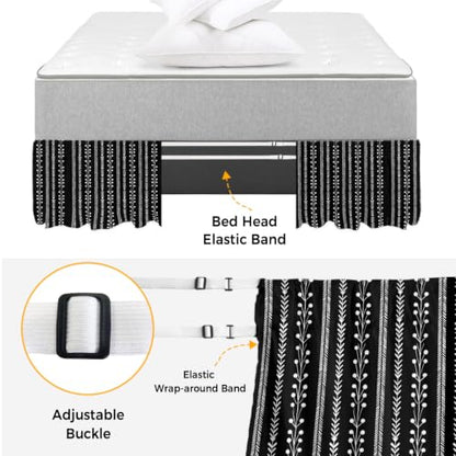 King Size Bed Skirt 16 Inch Drop Elastic Dust Ruffle Black Wrap Around Rustic Floral