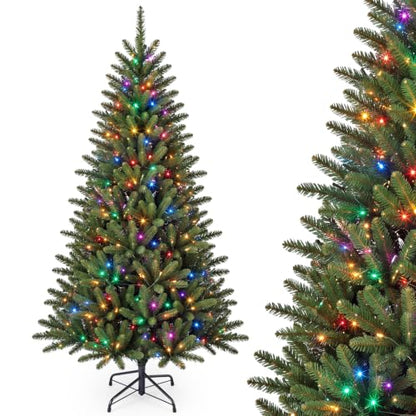 6FT Artificial Christmas Tree with 300 Multicolor LED Lights - Pre-Lit Holiday Tree