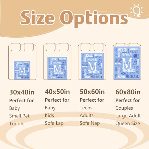 Light Blue Personalized Blanket with Name - Custom Flannel Kids & Adults Gift