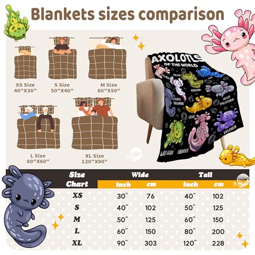 Axolotl Plush Blanket for Teens - Cute Axolotls of The World 50x60" Throw Bedding