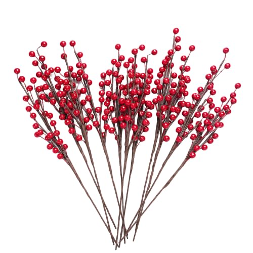Artificial Red Berry Stems 13.5 Inch for Holiday Decor, 12 Pack
