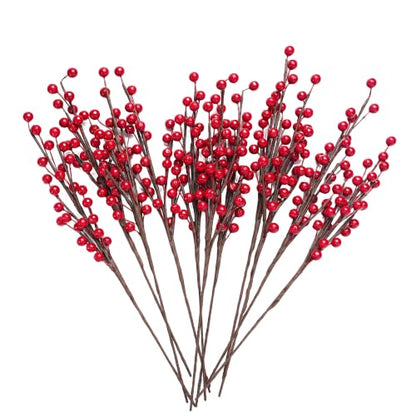 Artificial Red Berry Stems 13.5 Inch for Holiday Decor, 12 Pack