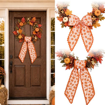 Autumn Wreath Sash Set for Front Door - Fall Decor, 2-Pack