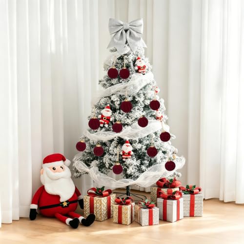 30Pcs Burgundy Velvet Christmas Ball Ornaments for Xmas Tree Decorations - Red Variation