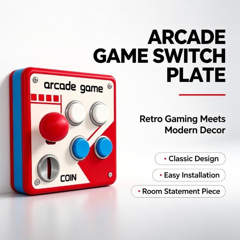 PulseForge Retro Arcade Game Light Switch Cover with Joystick & Colorful Buttons - 1 Pcs