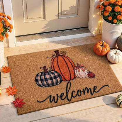 Fall Pumpkin Door Mat Welcome 17x29 Inches Non-Slip for Holiday & Thanksgiving