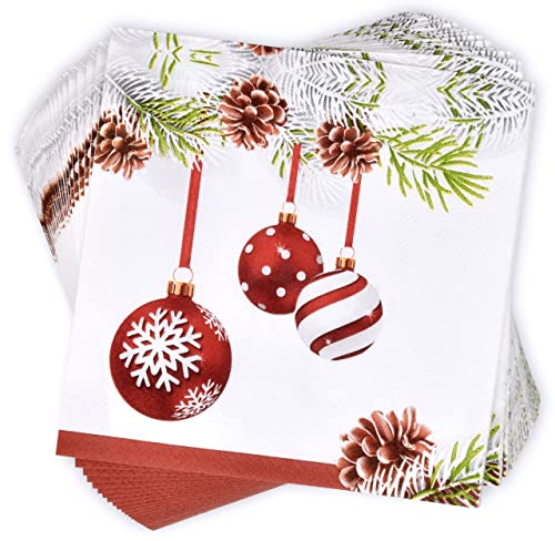 Christmas Ornament Cocktail Napkins - 100 3-Ply Disposable Party Paper - Gift Boutique