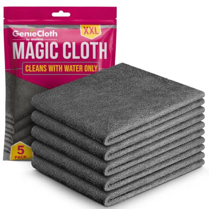 GenieCloth Microfiber Cleaning Cloth 5-Pack - Streak-Free, Lint-Free, Multi-Surface
