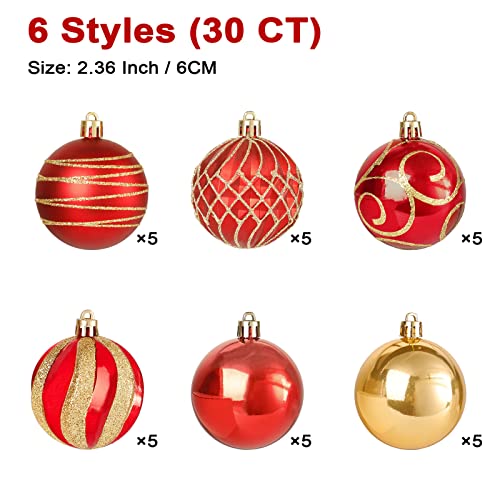 30 Pcs Christmas Tree Ornaments Set - Red & Yellow Shatterproof Bulbs 60mm
