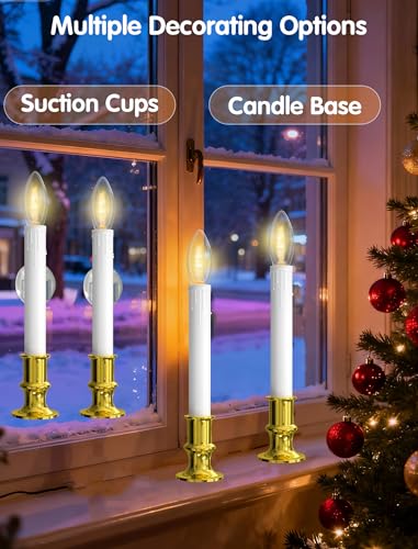 BO-Gold 4 Pack Christmas Window Candle Lamps with Timer & LED Bulbs