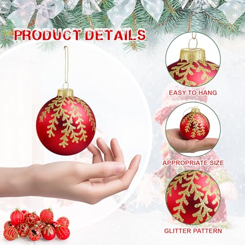 Liliful 24 Pack Red Glass Christmas Ornaments 2.36 Inch Winter Snowflake Design