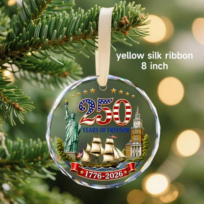 USA 250th Anniversary Crystal Glass Ornament Patriotic Stars 1776-2026