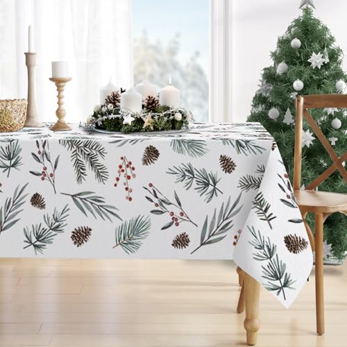 Winter Pine Tree Leaves Square Tablecloth 70x70 Inch - Pine Cone & Leaves Pattern, 70" x 70"