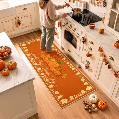 Hello Pumpkin Fall Kitchen Runner Rug 2x6 Feet - Pumpkin/2' x 6' Runner Variation
