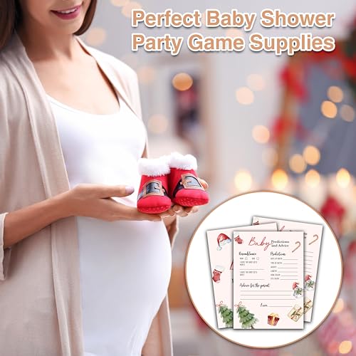 Christmas Baby Shower Game - 30 Double-Sided Baby Prediction & Advice Cards - Winter Gender Neutral Party Supplies - Cartoon Xmas Variation