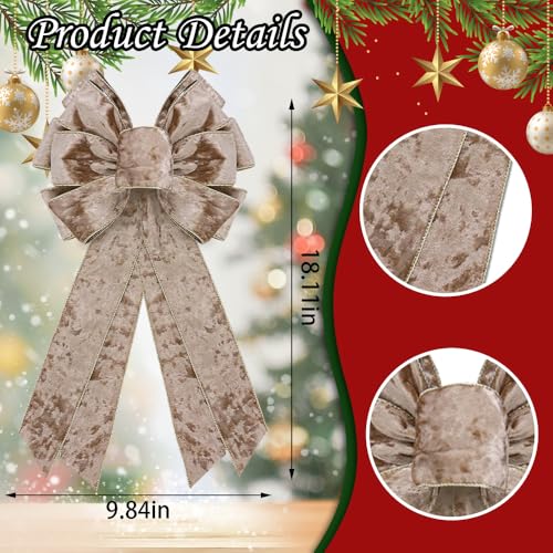 Christmas Wreath Bow Large Champagne Velvet Bow 20 x 11 Inches Farmhouse Holiday Decor