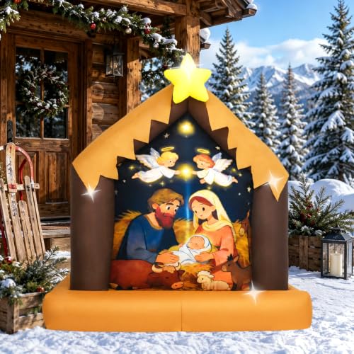 4 Ft Christmas Inflatable Nativity Scene Outdoor Decorations with Lights