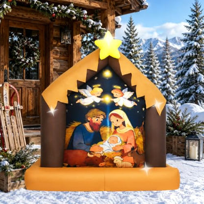 4 Ft Christmas Inflatable Nativity Scene Outdoor Decorations with Lights