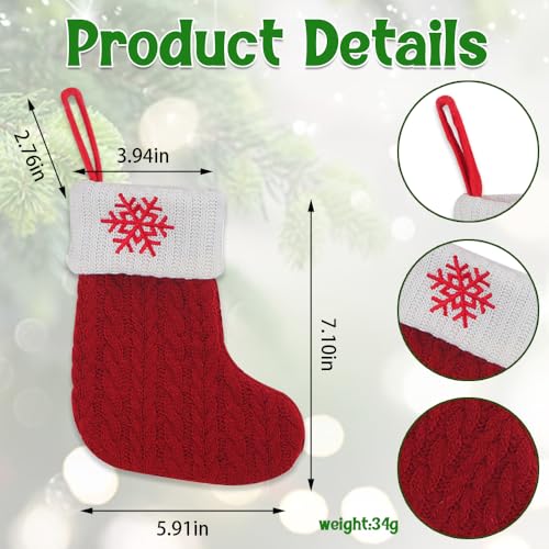Mini Christmas Stockings with Snowflake Embroidery, Red Knit Holiday Decor - Style 3