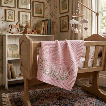 Personalized Baby Blanket with Embroidered Name and Floral Bunny Design - Style 5