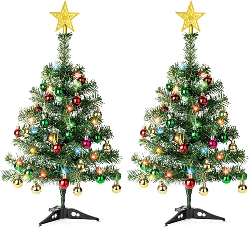 Mini Christmas Tree with 35 LED Lights - 21 Inches, Pack of 2, Variation 1ft 9in