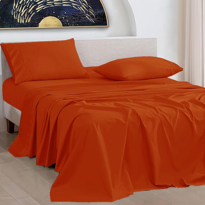 Full Size Egyptian Cotton Sheet Set 1000 Thread Count Burnt Orange - 4 Piece