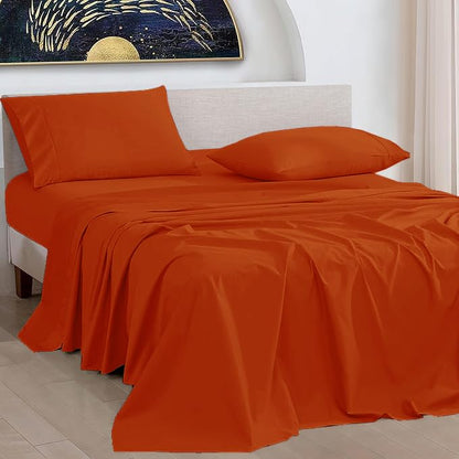 Full Size Egyptian Cotton Sheet Set 1000 Thread Count Burnt Orange - 4 Piece