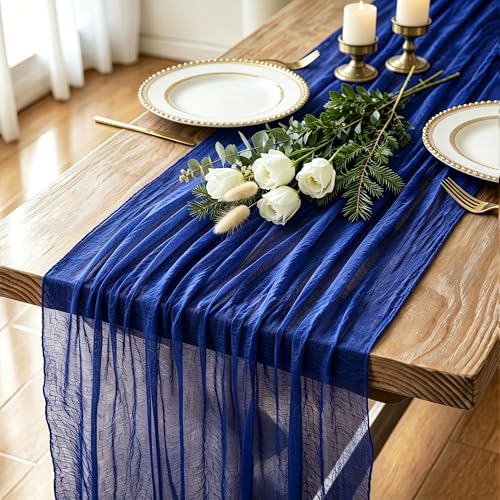 Royal Blue Cheesecloth Table Runner 120 Inch - Boho Wedding Decor, Set of 12