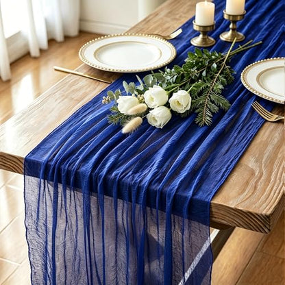 Royal Blue Cheesecloth Table Runner 120 Inch - Boho Wedding Decor, Set of 12
