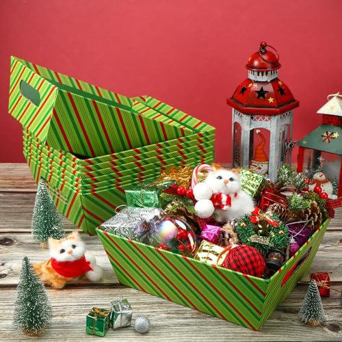 Christmas Gift Baskets with Handles - 12 Stripe Cardboard Holiday Packaging