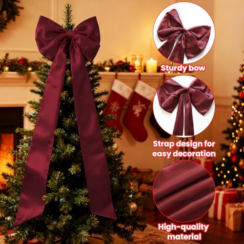 Large Satin Christmas Tree Topper Bow - Wine Red Holiday Decoration