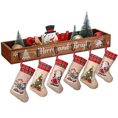 Wood Christmas Stocking Holder Box with 6 Hooks and Jingle Bell - Variation of THIS listing