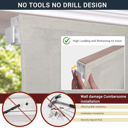 No Drill Roman Shades 35x36 Inch Semi-View Beige Window Treatment with Soft Wave Rib