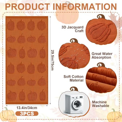 Fall Pumpkin Hand Towels Set - Rust Cotton Jacquard Kitchen & Bathroom Decor