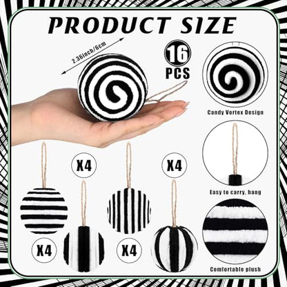 Black and White Christmas Ball Ornaments 16 Pcs - Novel Variation