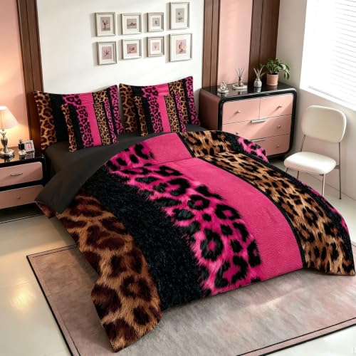 Pink Leopard Print Comforter Set Queen Size for Teens & Adults - Variation Hot Pink 07