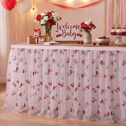 Cherry Pink Glitter Tulle Table Runner 26x70 Inches - Set of 2, Perfect for Party Decor