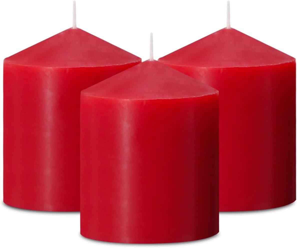 Regine Switzerland Red Pillar Candles - Unscented, Smokeless & Dripless | 3x4 Inch, 3-Pack for Weddings & Home Decor