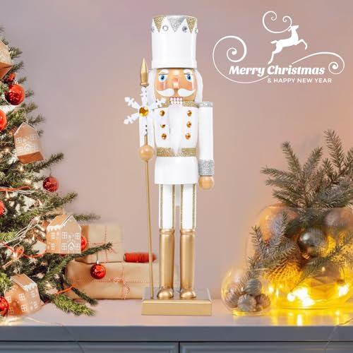15 Inch Christmas Nutcracker Decorations - Multicolor White King Wooden Figure
