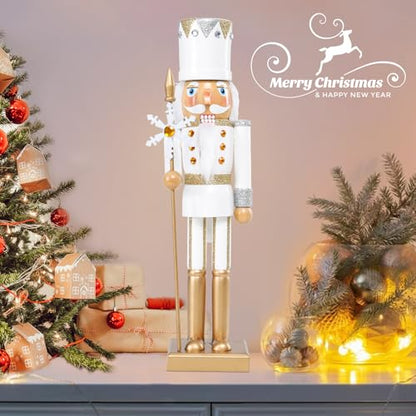 15 Inch Christmas Nutcracker Decorations - Multicolor White King Wooden Figure