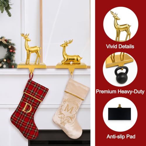 Gold 2-Pack Christmas Stocking Holders for Mantle - Festive Holiday Decor