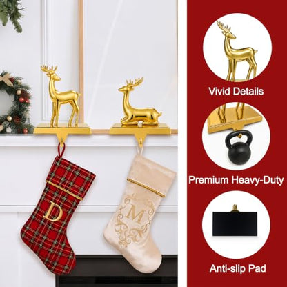 Gold 2-Pack Christmas Stocking Holders for Mantle - Festive Holiday Decor