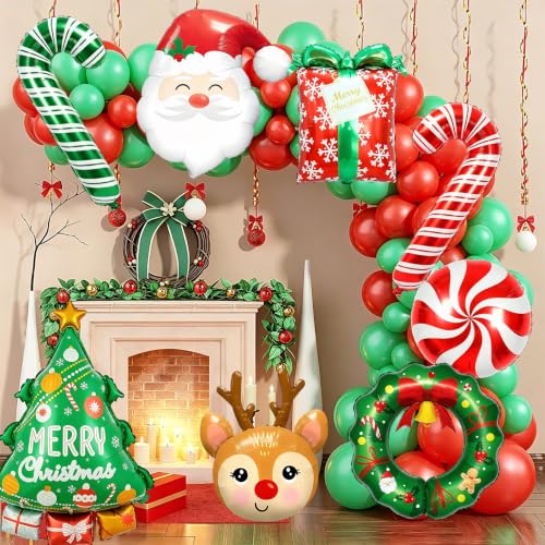 8Pcs Christmas Foil Balloons Set Reindeer Tree Santa Gift Wreath Candy Canes Indoor Holiday Decor