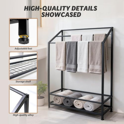 Hjarta 26 Inch Free Standing Towel Rack with 3 Bars and Shelf