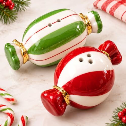 Christmas Candy Salt and Pepper Shakers Set - Red and Green, 2 Pieces